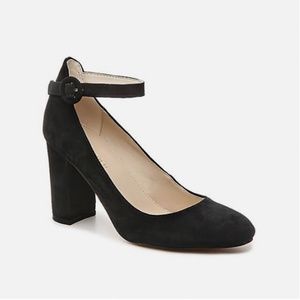 Marc Fisher Block Heel Pump Black Suede with Ankle Strap Size 7.5